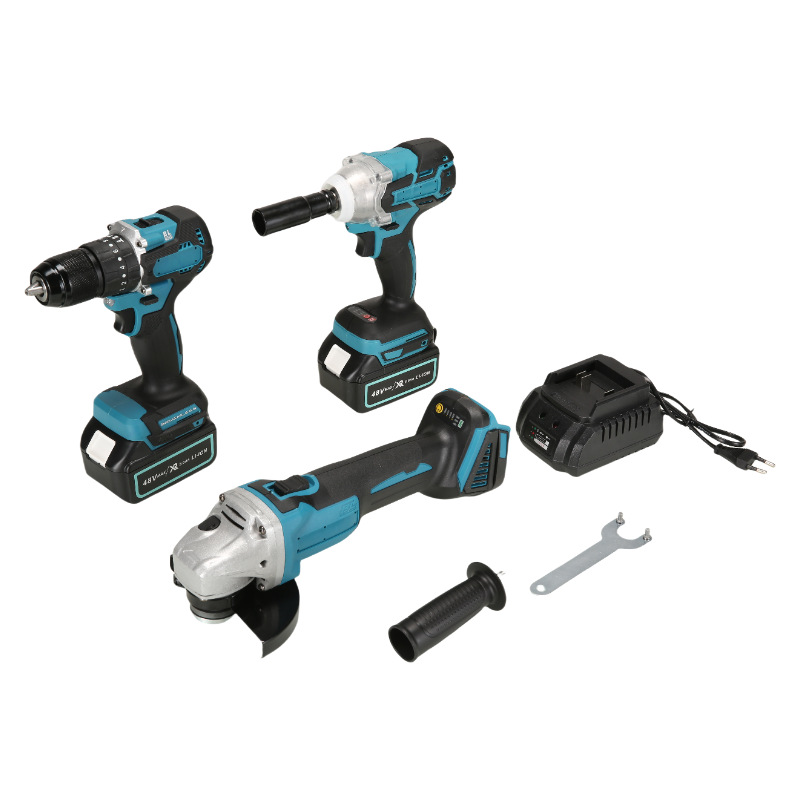 Nuevo tipo transfronterizo de litio sin escobillas molino angular taladro de litio llave eléctrica de dos piezas conjunto de tres piezas conjunto de herramientas eléctricas