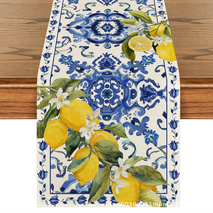 Nuevo verano limón lino bandera de mesa de fiesta al aire libre decoración de mesa de té de tela en el hogar bandera de mesa de té