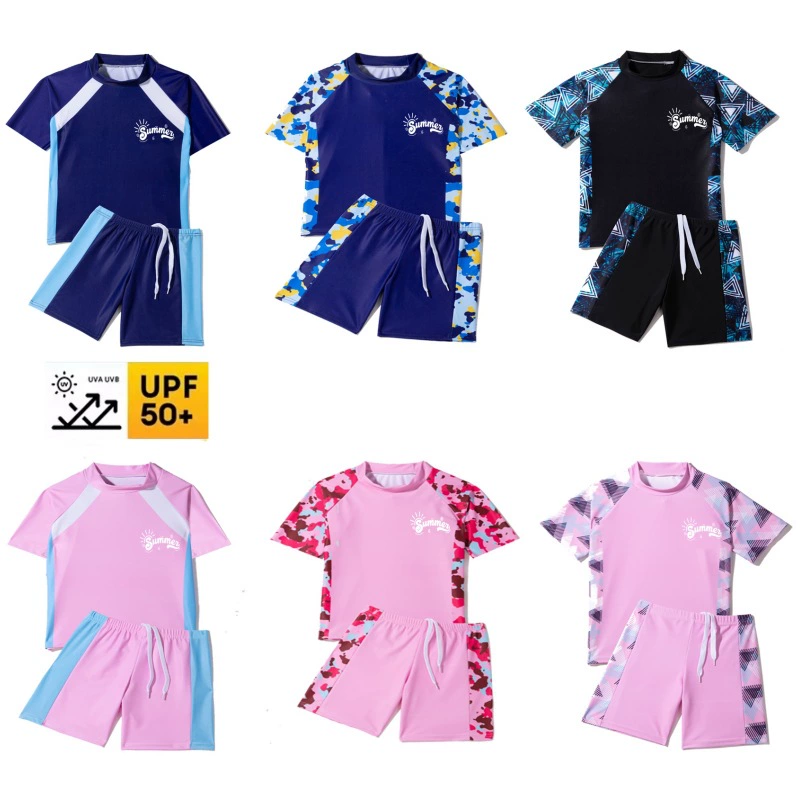 Сплит студент детский купальник мальчик маленький и маленький ребенок с короткими рукавами шорты купальник быстрый сухой консервативный купальник серфинг