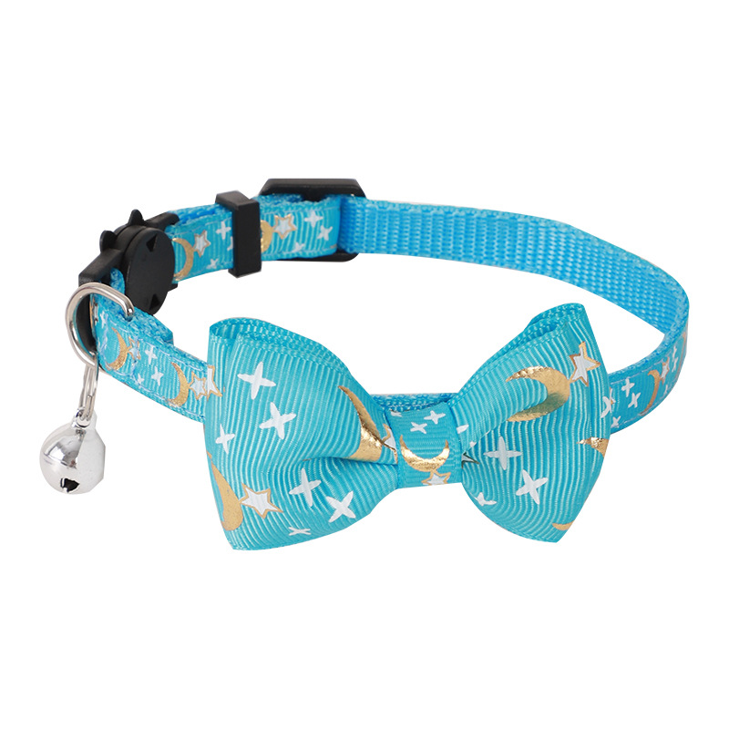 Nuevo collar de mascotas estampado de oro correa arco estrella luna collar de gato collar de perro. Gato de vacaciones lujoso