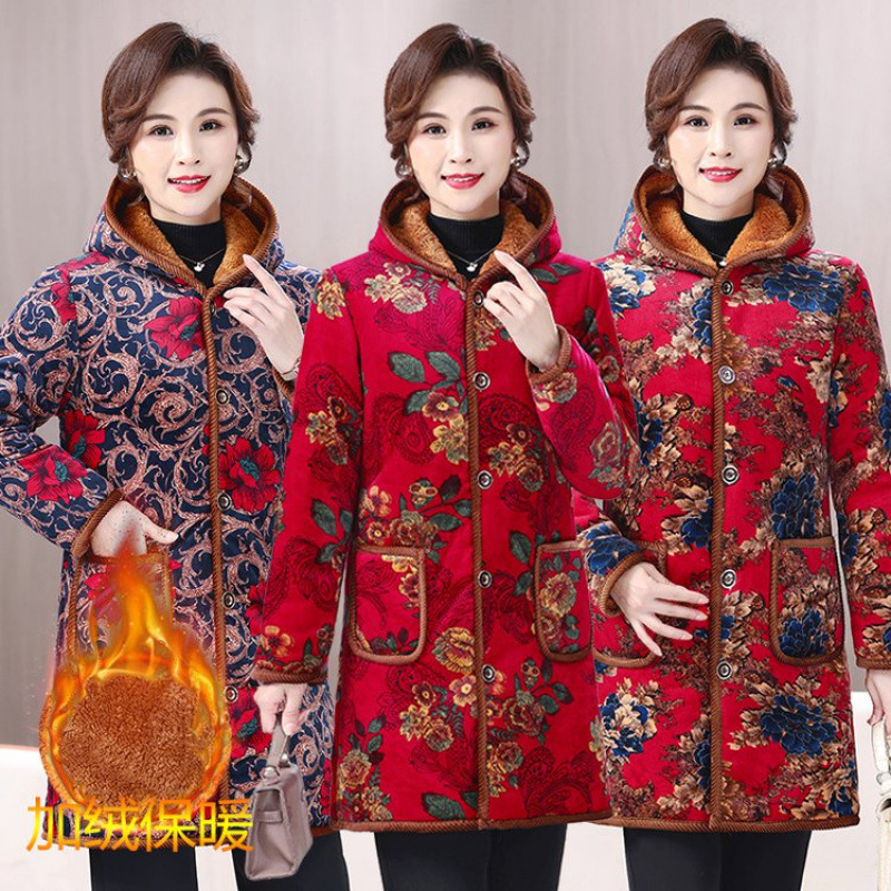 中年妈妈冬装保暖时尚中老年女装新款中长款棉衣服加绒加厚奶奶袄|undefined
