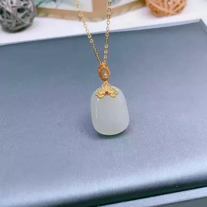 天然和田玉无事牌吊坠项链 925银镀金配件批发项链男女款挂件合集