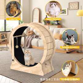 创意木质猫咪跑步机室内二合一转盘静音运动健身滚轮逗猫玩具