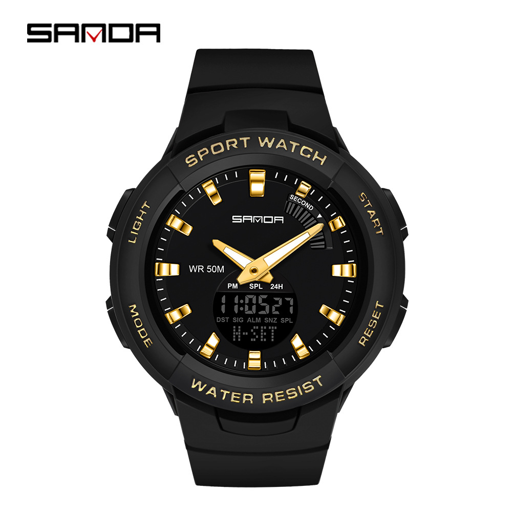 SANDA 6005 nuevo color caramelo deportes doble pantalla estudiantes masculinos y femeninos personalidad reloj calendario semanal luminoso