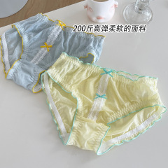大碼少女內褲180斤 胖mm三角褲帶蕾絲蝴蝶結的糖果色內內棉襠透氣