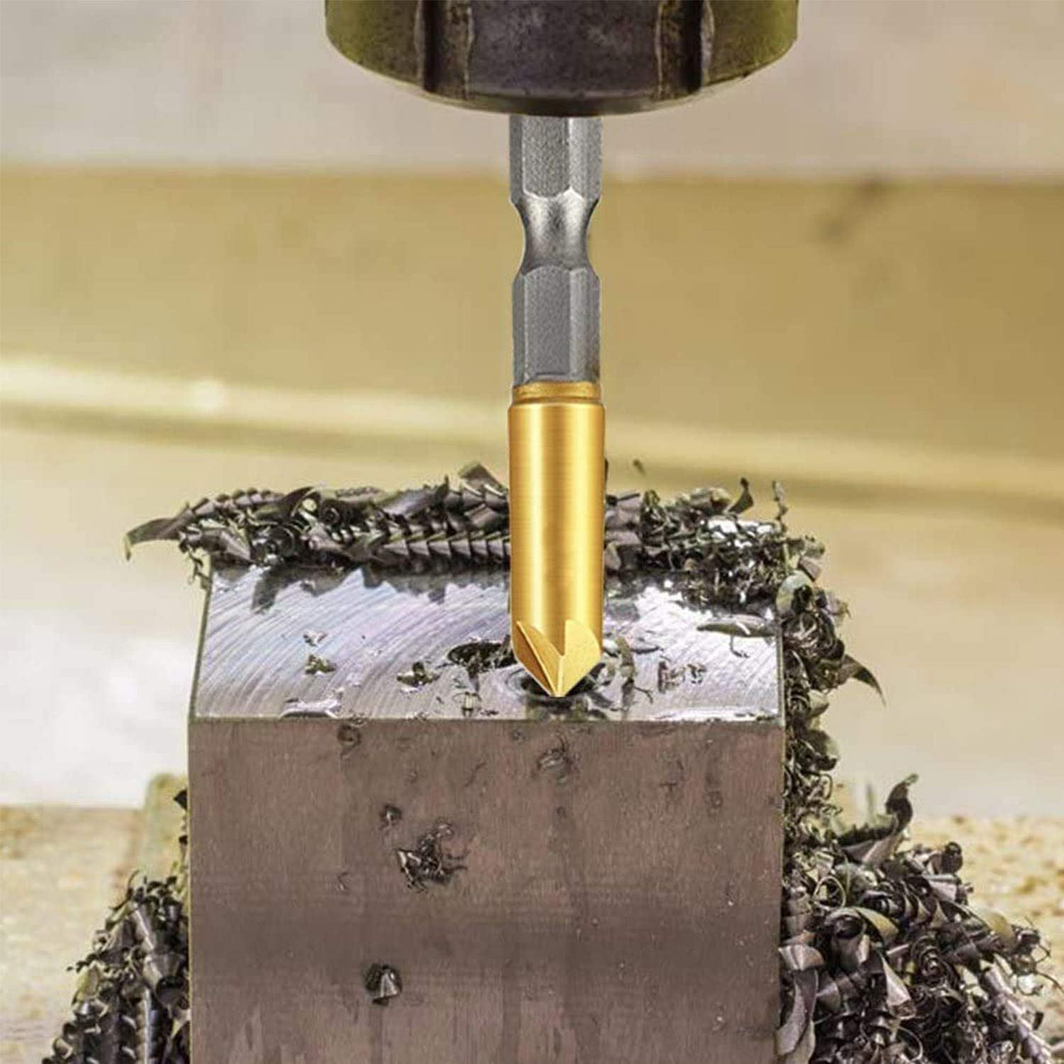 Hexagonal handle titanium-plated five-blade chamfering tool Woodworking chamfering knife Counterboring wood boring tool Five-blade chamfering tool