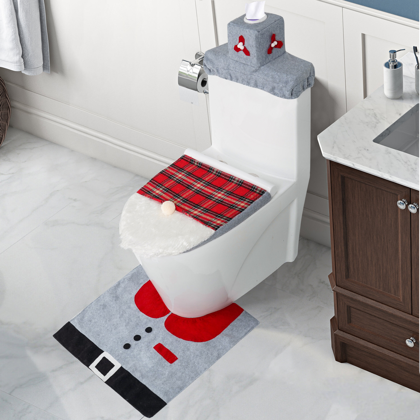 Cruzar la frontera caliente de Navidad cubierta de inodoro sin rostro muñeca de Navidad sin rostro ancianos inodoro de tres piezas decoraciones de inodoro