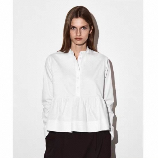 Cos Style Women's Clothing 2025 Autumn and Winter New Standard Fit Ruffled Cotton Shirt White Shirt for Women