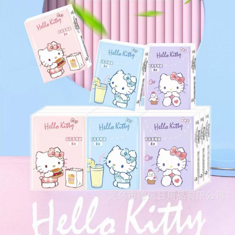 Authentic Tissue Paper with Cute Cartoon Prints, High Aesthetic Appeal for Girls, 9 Packs of 8 Sheets, Soft and Skin-Friendly Napkins