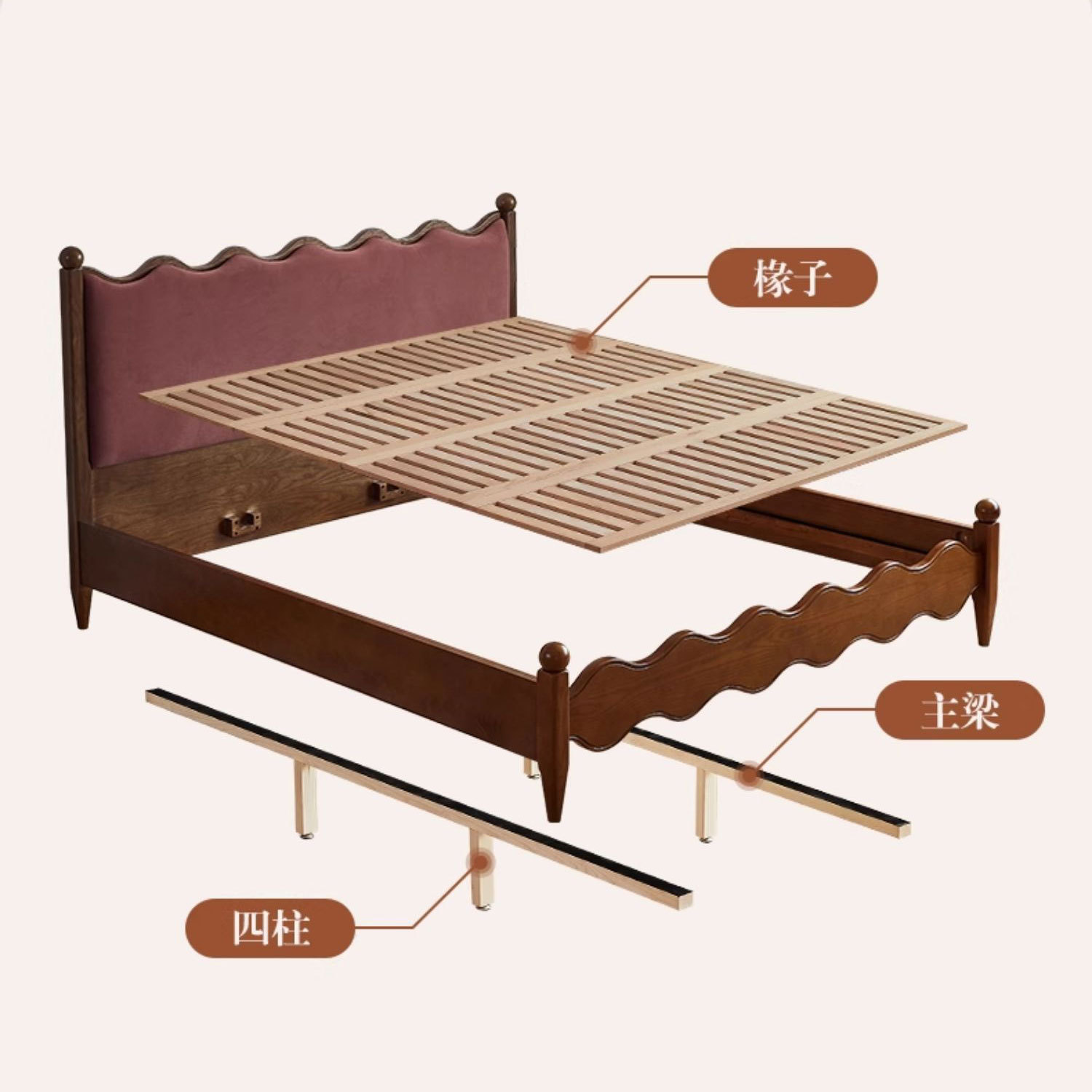 Cama de madera de cera blanca cama de madera maciza cama de doble dormitorio principal 1m 8 cama doble cama francesa vintage