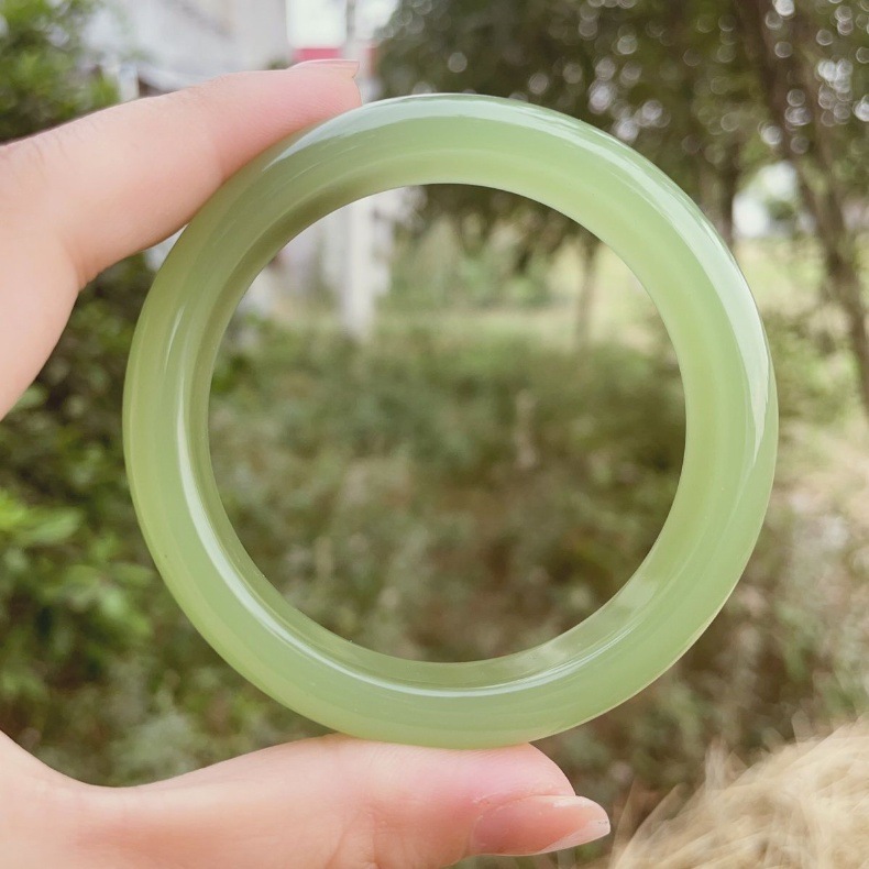 Vòng tay ngọc Hetian tự nhiên Tân Cương – nước hồ xanh Thanh Hải, băng trong xanh nhạt — 60.61mm, 58.59mm, 64mm, 54.55mm chi tiết 2