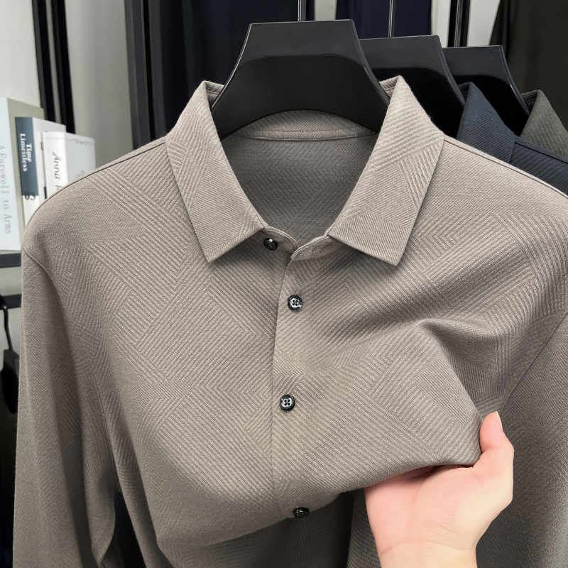 2025 New Long-Sleeved Shirt Men's Lapel Containing Mulberry Silk Cashmere Top Middle-Aged Dad Business Brushed Shirt