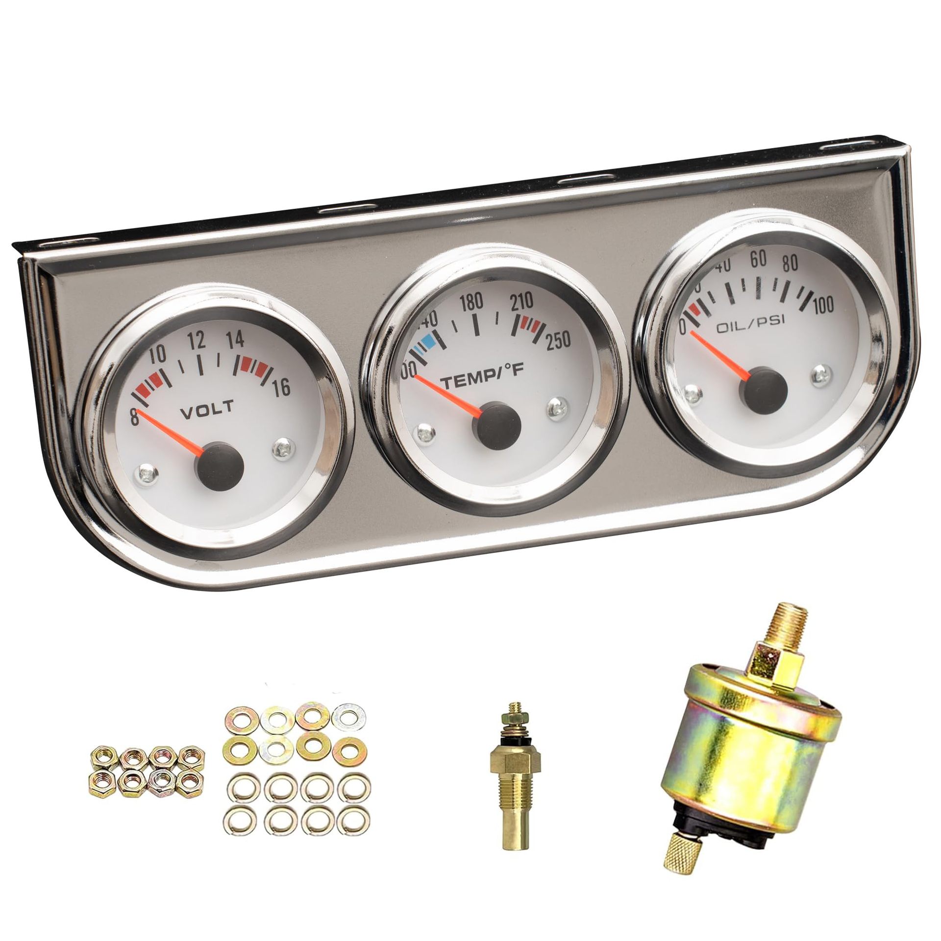 Cross-border 52mm car modification water temperature gauge, Fahrenheit oil pressure gauge, PSI voltage triple gauge combination with sensor