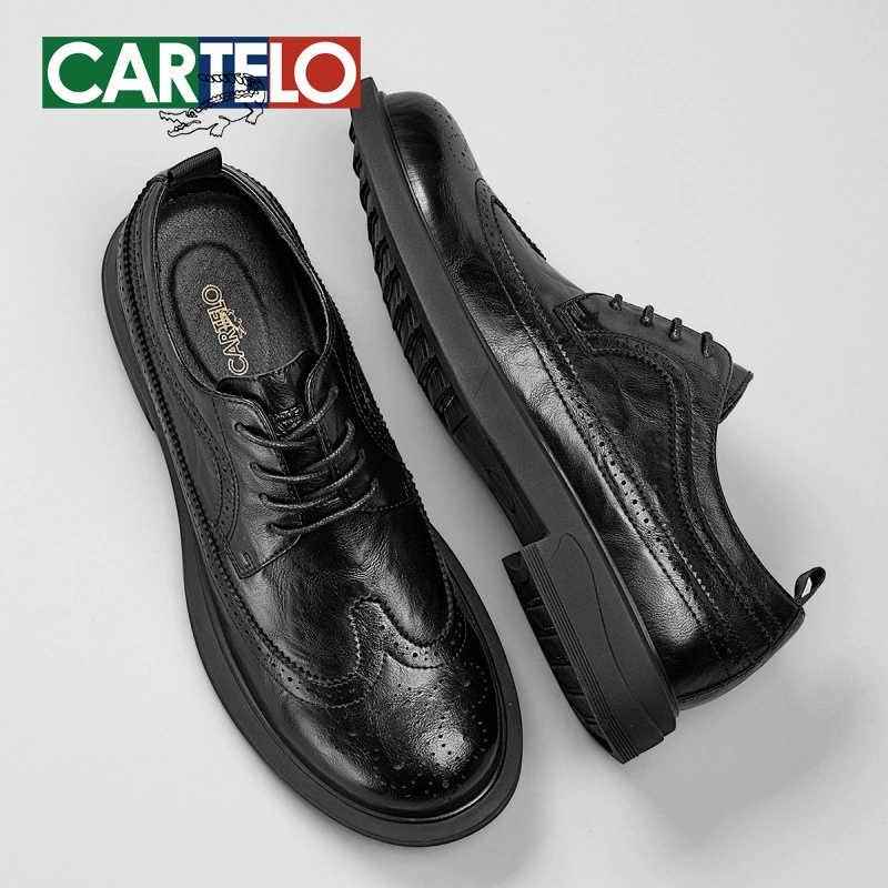 Обувь дерби Мужская деловая одежда повседневная круглая голова ретро-брок кожаные туфли мужская кожаная обувь на мягкой подошве жениха