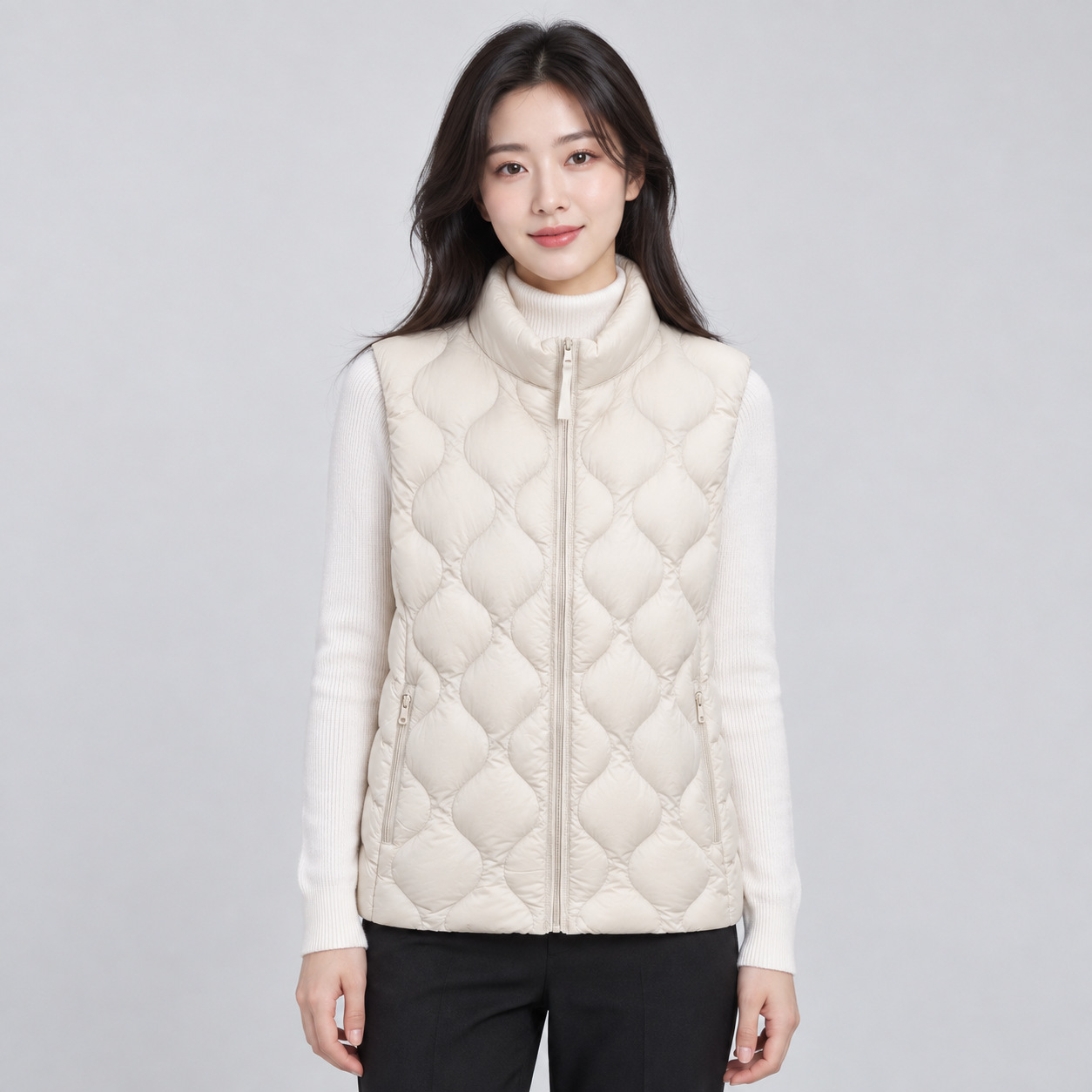 Pinghu Chixin 90 Velvet New National Standard Women's Autumn and Winter Lightweight down Jacket Wave Pattern Vest Stand Collar Vest Jacket