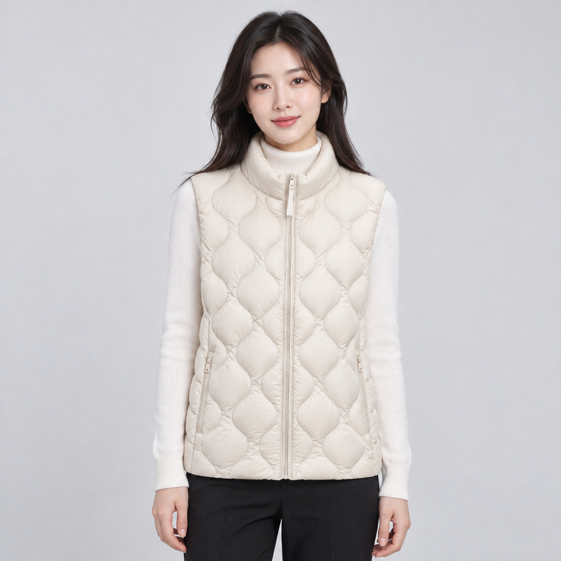 Pinghu Chixin 90 Velvet New National Standard Women's Autumn and Winter Lightweight down Jacket Wave Pattern Vest Stand Collar Vest Jacket Pinghu Chixin 90 Velvet New National Standard Women's Autumn and Winter Lightweight down Jacket Wave Pattern Vest Stand Collar Vest Jacket