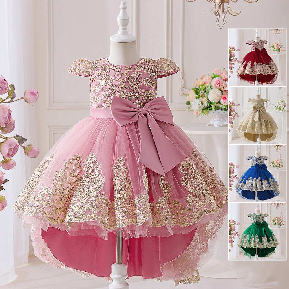EBay vestido para niños bordado de hilo dorado niña de las flores elegante espectáculo de boda esponjoso vestido de niña de cumpleaños vestido de princesa vestido de noche