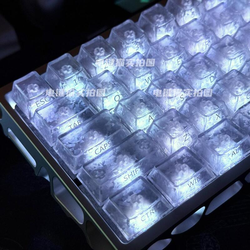 Ice Carbon Pattern Carbon Fiber Keycaps with Texture, Translucent Forged Carbon, Light-Transmitting, 120-Piece Small Full Set, Compatible with All Keyboards