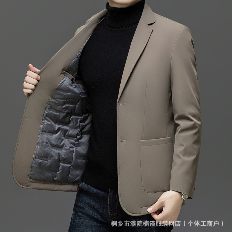 High-End Short White Goose down Jacket Men's Autumn and Winter Suit Style down Jacket No-Iron Business Thickeneded Casual Suit