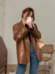 美拉德棕色西装皮衣外套女秋季2025新款港风复古宽松休闲西服上衣