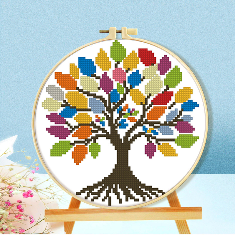 Punto de Cruz Real de la Mona Lisa, Árbol de la Vida y Dibujos Animados de Animales, Decoración Simple y Linda para Sala de Estar, Bordado a Mano con Hilo image 4