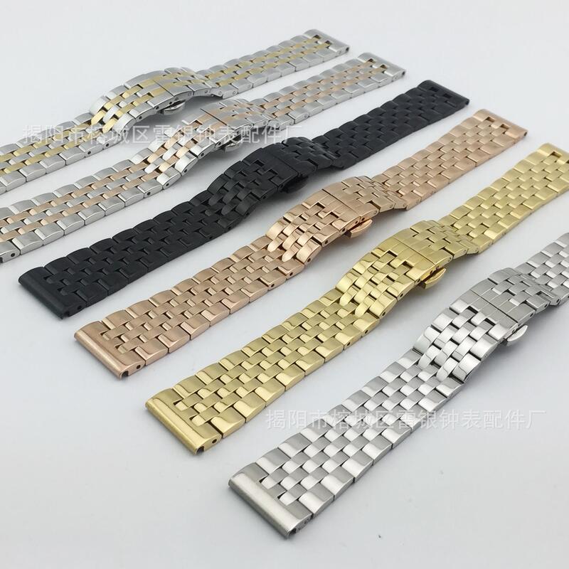 Substitute Five-Bead Watch Strap Solid Stainless Steel Double-Press Butterfly Buckle Smart Watch Strap Vacuum Electroplating Universal