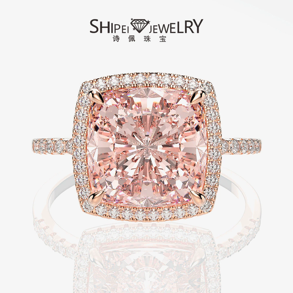 Ювелирные изделия Shipei, новинка 2025 года, кольцо из стерлингового серебра 5 карат Morgan, розовое толстое квадратное кольцо с высокоуглеродистым бриллиантом 10*10 для женщин с высококлассным смыслом