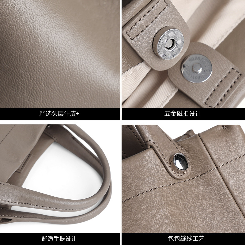Top Grain Cowhide New Genuine Leather Women's Bag French Fashion Trendy Tote Shoulder Bag Large Capacity Crossbody Handbag - Thumbnail 4