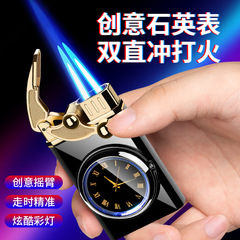2023 Watch Creative Rocker Dual Direct-Drive Windproof Lighter Quartz Genuine Timepiece Ignition with Colorful Ambiance Light—Cross-Border