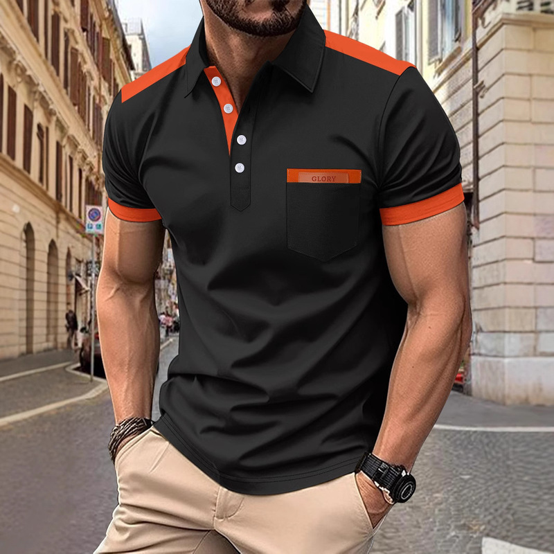 New Independent Station Ebay Cross-Border European and American Men's Clothing Color-Blocked Lapel Fashion Large Size Men's T-Shirt Polo Shirt Casual