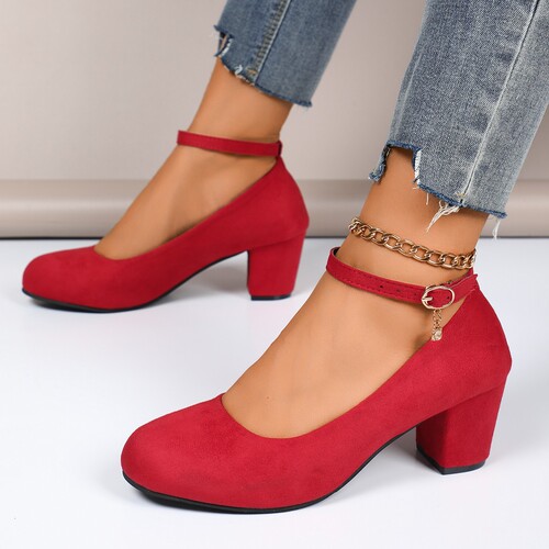 Spring and Autumn Large Size Rough Heel Single Strap Korean Style Work Shoes Fleece Zipper Fashion High Heels