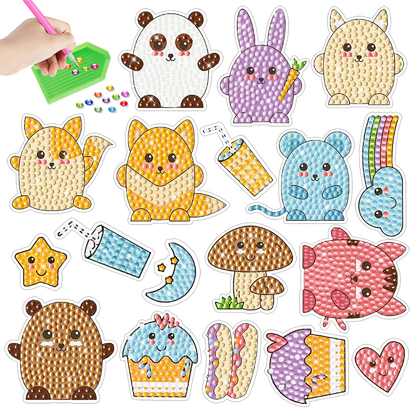 Venta caliente personaje de dibujos animados diamante pintura libre pegatinas DIY pegatinas de pared de ladrillo niños pegatinas hechas a mano redondo diamante