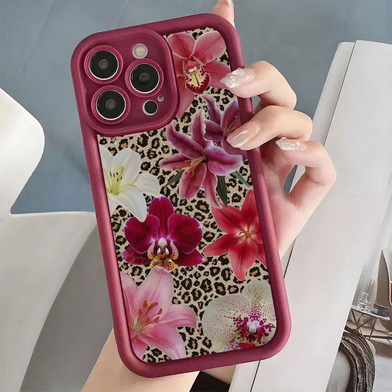 Blooming Flowers Diamond Pattern Step-Design Wine Red Groove Case for iPhone 15/16/17 Protection Blooming Flowers Diamond Pattern Step-Design Wine Red Groove Case for iPhone 15/16/17 Protection