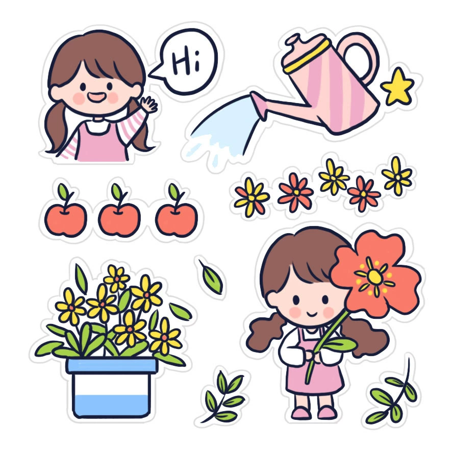 Cartoon sticker, laptop, book, DIY, for students