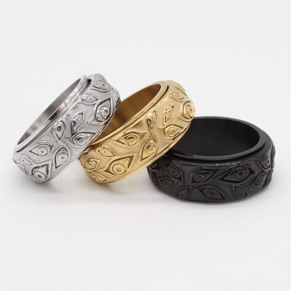Cross-border Amazon Devil's Eye Titanium Steel Rotating Men's Ring Rotatable Retro Decompression Ring Jewelry