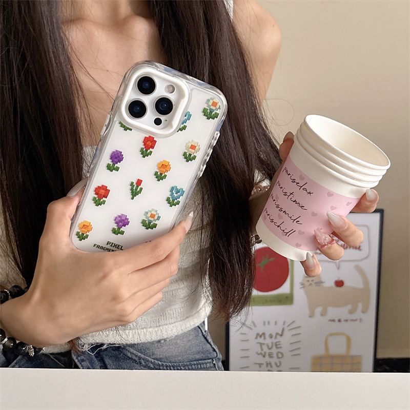 Los bloques de construcción de nicho de flores de colores son adecuados para 15ProMax Apple 16Pro funda para teléfono iphone14 femenino 16PM
