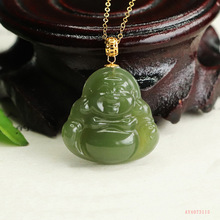 爱钰 18K金镶天然和田玉晴水佛公吊坠项链直播批发代发AY4073115