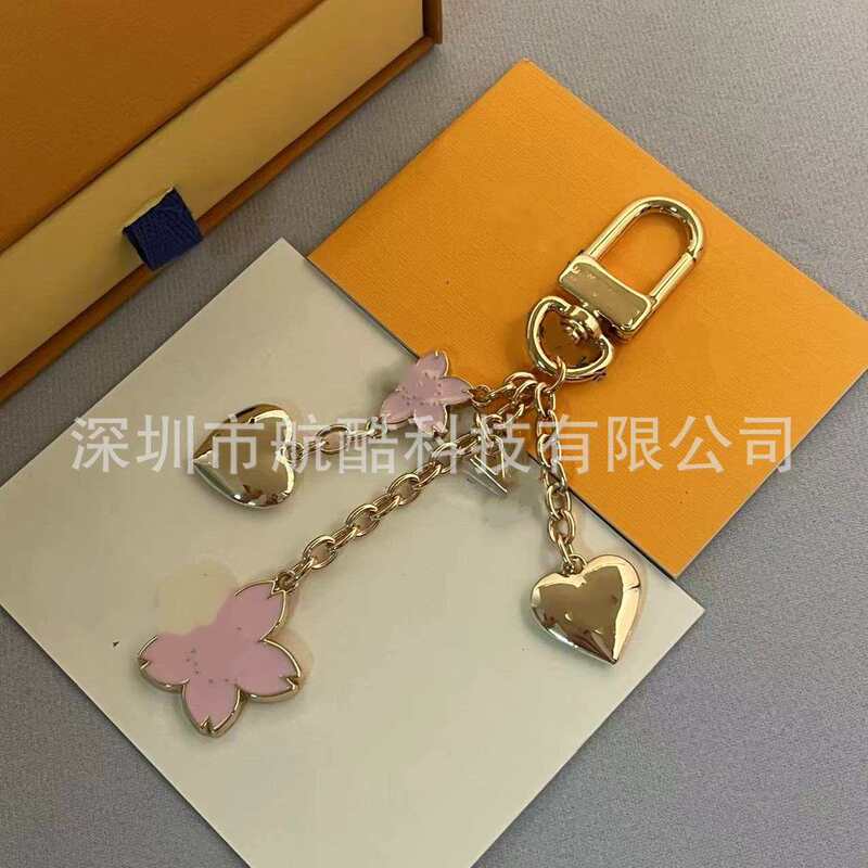 New Murakami Takashi Cherry Blossom Bag Charm Keychain with Pink Enamel Cherry Blossom Pendant and Heart Pendant