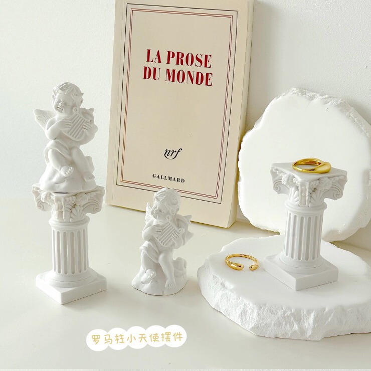 ins transparent bead point glass plate nail jewelry display tray white plaster mini Angel decoration shooting