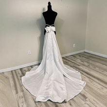 新款缎布长款大裙摆婚纱礼服可摘卸长拖尾个人写真影楼拍照半身裙