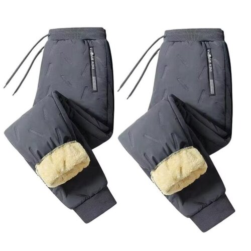 Men's Lamb Wool Winter Fleece Lined Thick Casual Pants Plus Size Outerwear Windproof Warm Down Cotton Pants