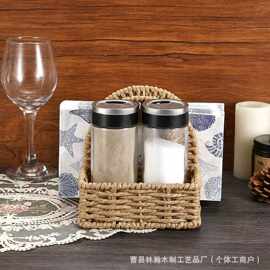 跨境纸绳编织北欧风餐厅桌面纸巾架带调料收纳架桌面遥控器整理架