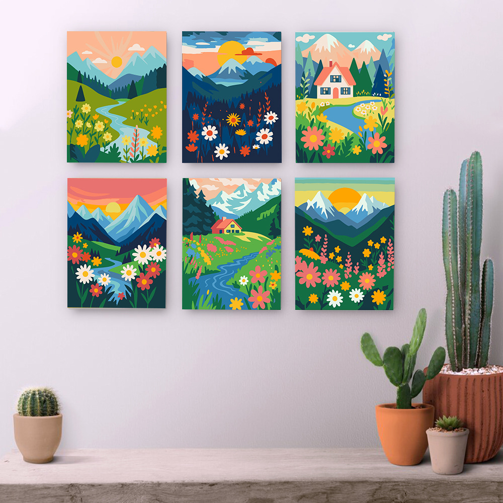 HQY客户专用小小画套装15X20崩框6件套diy数字油画法语标手绘油画