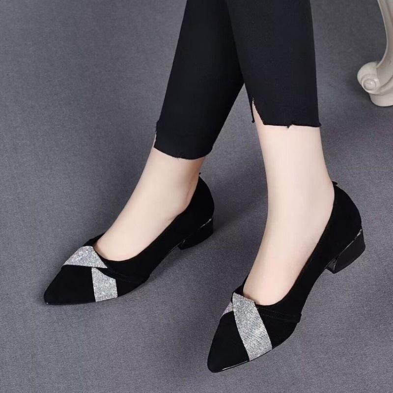 De goma puntiaguda de corte bajo de tacón bajo (menos de 3cm)PU gamuza zapatos de tacón cuadrado zapatos bajos