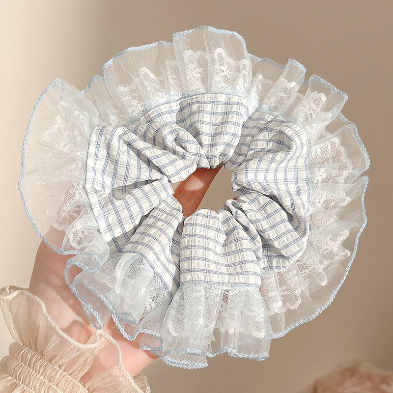 4 # aros de pelo de encaje a cuadros azules de unos 20cm