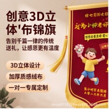 高档彩色图案锦旗植绒面料感谢幼儿园老师小学初中毕业退休教师节