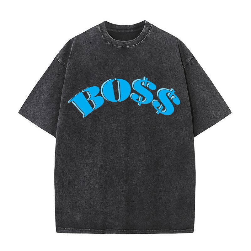 New Style Washed and Distressed 220g Men's New T-Shirt, Loose, Cool, Breathable, Printed, Fashionable, Casual Short-Sleeved T-Shirt