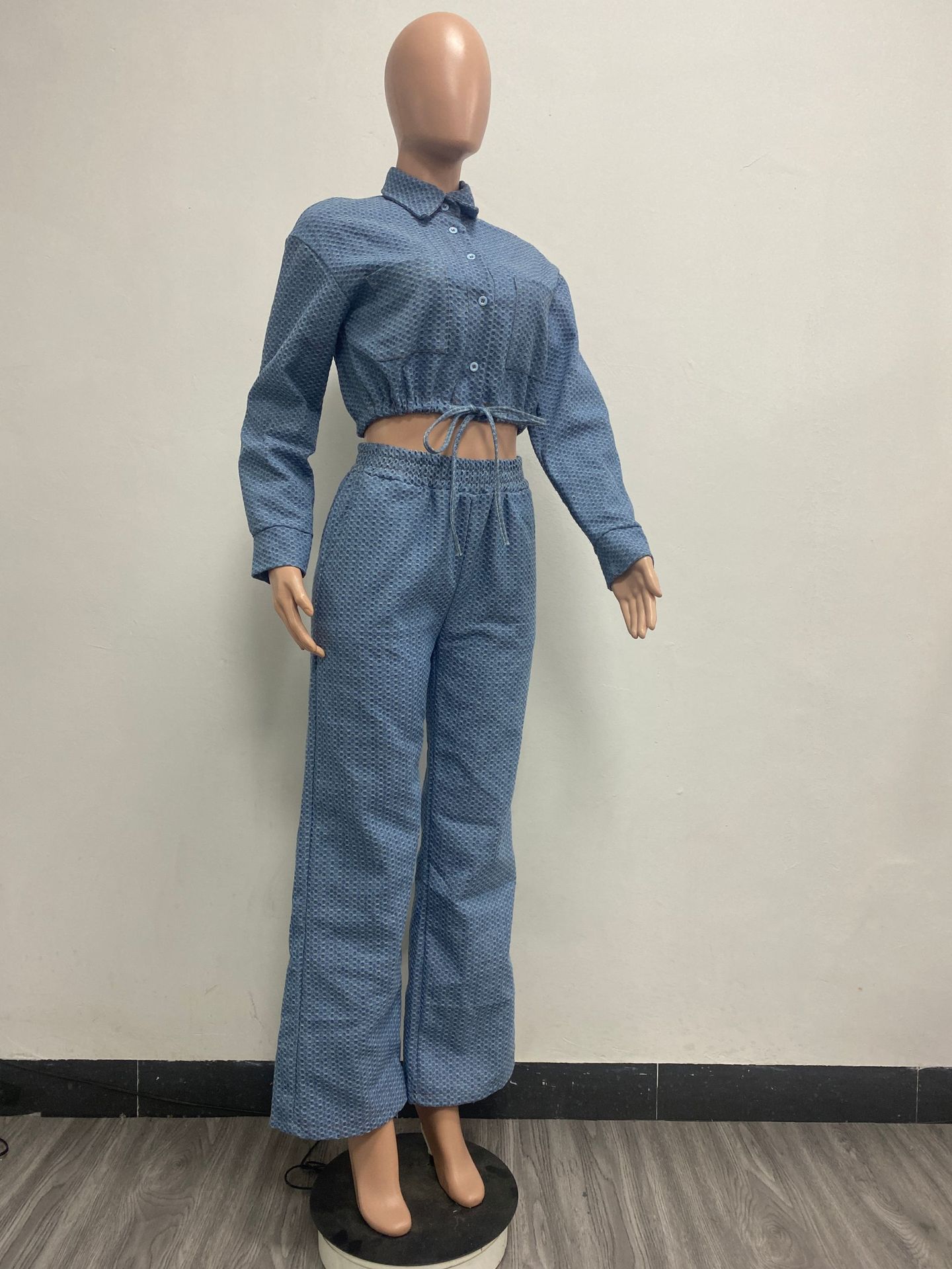 Long Sleeved Trousers Denim Women Wear Two Piece Set