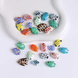 手绘复古陶瓷小鱼散珠 手工diy串珠材料项链手链饰品配件陶瓷珠子