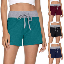 跨境2021wish亞馬遜eBay春夏新款歐美拼色系帶短褲瑜伽褲外貿女裝